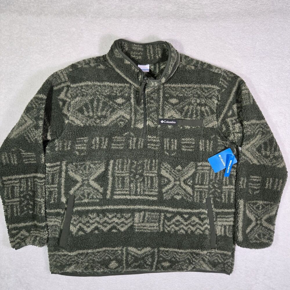 Columbia Sherpa 1/4 Zip‎ Pullover Jacket Mens 2XL Aztec Green Rugged Ridge XXL